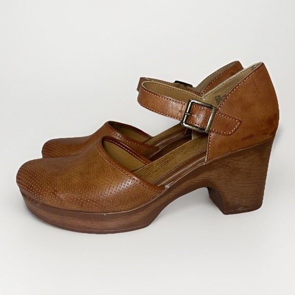 BOC Women's Platform Mary Janes Retro Faux Leather Tan Cognac Clog Chunky 11 M - Picture 1 of 16